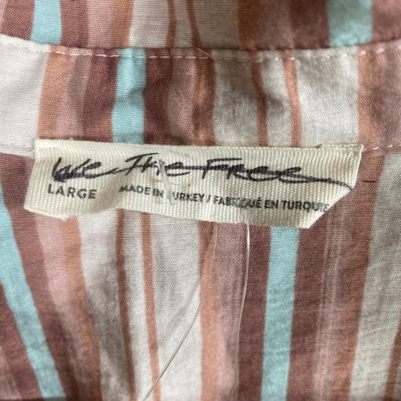 We The Free Striped Button Up Shirt Short Sleeve Size Large Oversized Relaxed - Picture 5 of 9